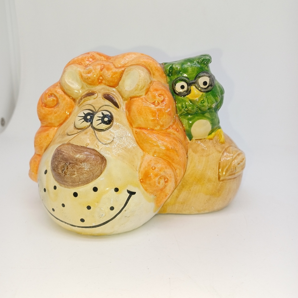 Vintage 1970's Enesco Lion & Owl Anthropomorphic Bank
